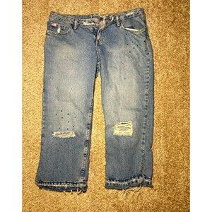 Mudd Women's Light Wash Blue Distressed Low Rise Straight Denim Jeans Size 13